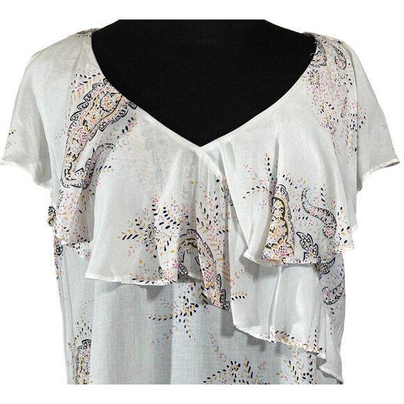 a.n.a A New Approach Ruffled White Paisley Blouse 100% Rayon Women's Size Medium - Picture 5 of 15